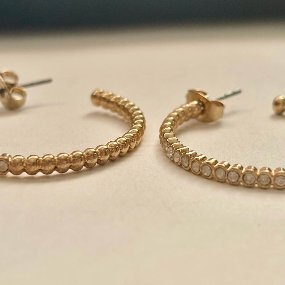 Vintage estate sale Golden Beaded Hoop Earrings - Women's Jewelry - Picture 3 of 4